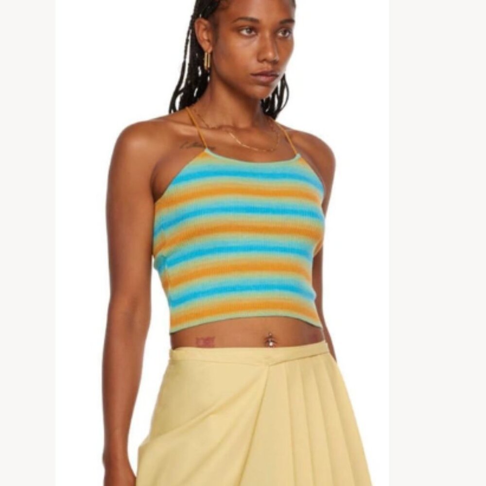 NWT Paloma Wool Key West Turquoise Aqua Orange Stripe Cropped Cami Tank Top New